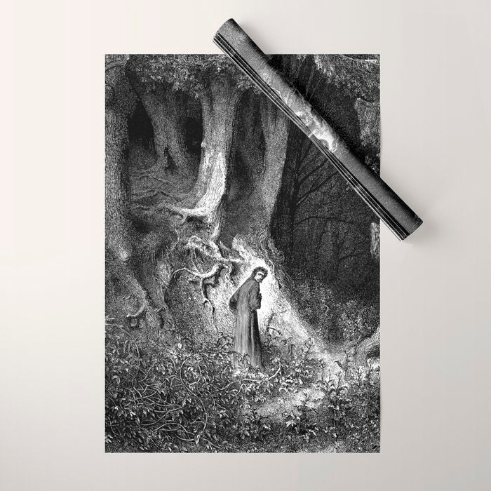 Walking In Dark Forest Divine Comedy Dante Gustave Dore Wrapping Paper Gallery Image 1