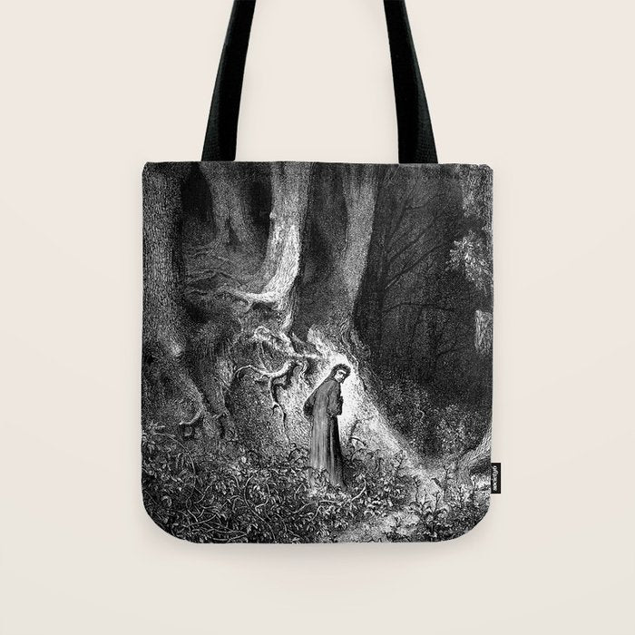 Walking In Dark Forest Divine Comedy Dante Gustave Dore Tote Bag Gallery Image 1