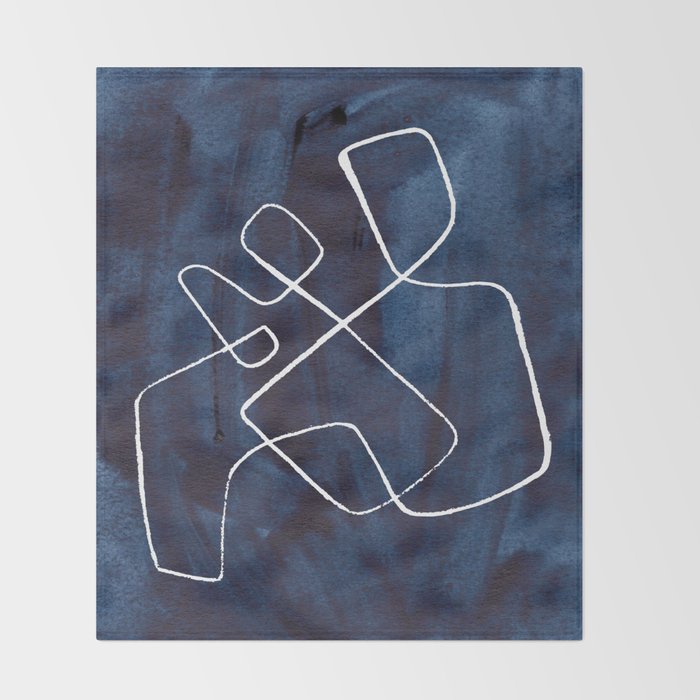 Minimalist Minimal Line Drawing Maze Dark Navy Blue Painting Mid Century Modern Cool Funky Trendy Throw Blanket Gallery Image 2
