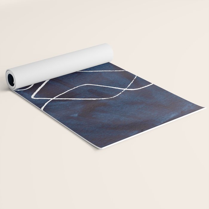 Minimalist Minimal Line Drawing Maze Dark Navy Blue Painting Mid Century Modern Cool Funky Trendy Yoga Mat Gallery Image 2