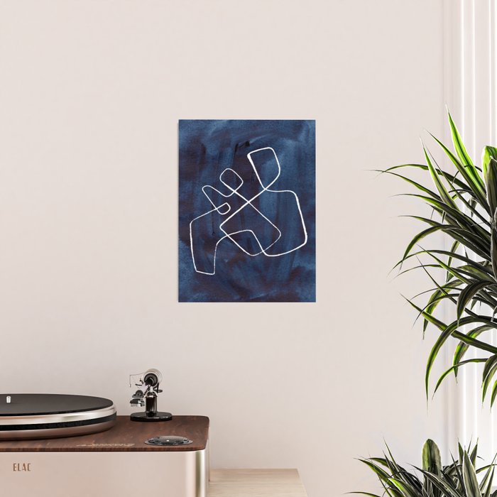 Minimalist Minimal Line Drawing Maze Dark Navy Blue Painting Mid Century Modern Cool Funky Trendy Poster Gallery Image 2