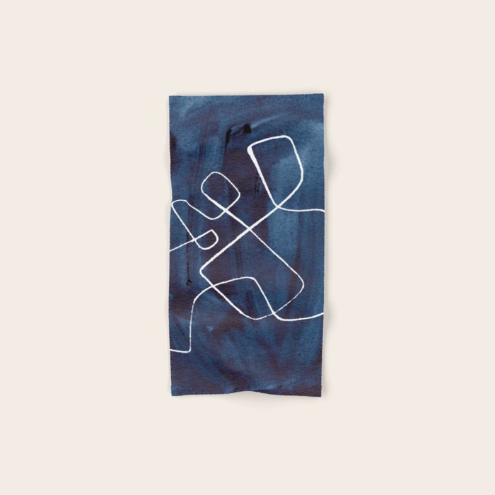Minimalist Minimal Line Drawing Maze Dark Navy Blue Painting Mid Century Modern Cool Funky Trendy Bath Towel Gallery Image 1