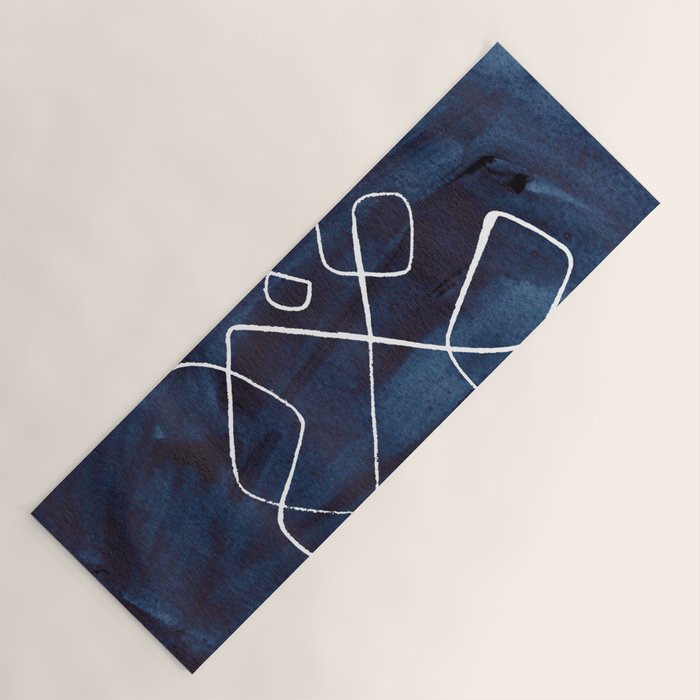 Minimalist Minimal Line Drawing Maze Dark Navy Blue Painting Mid Century Modern Cool Funky Trendy Yoga Mat Gallery Image 1