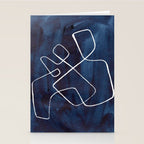 Minimalist Minimal Line Drawing Maze Dark Navy Blue Painting Mid Century Modern Cool Funky Trendy Stationery Card Gallery Image 2