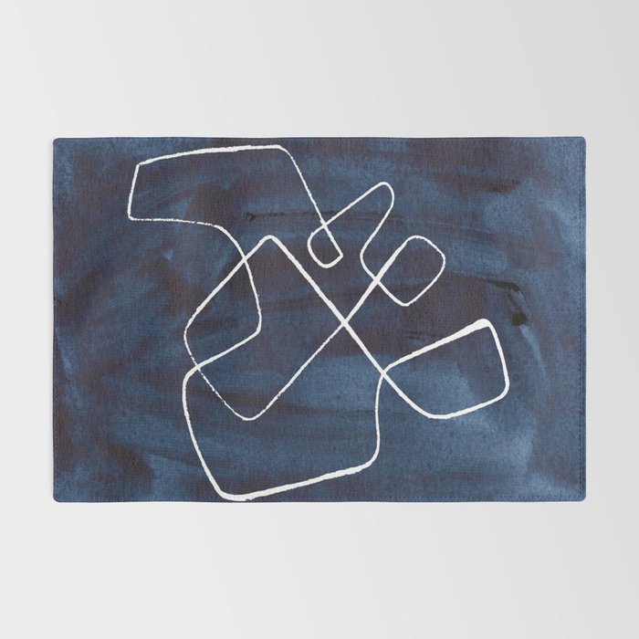 Minimalist Minimal Line Drawing Maze Dark Navy Blue Painting Mid Century Modern Cool Funky Trendy Rug Gallery Image 2