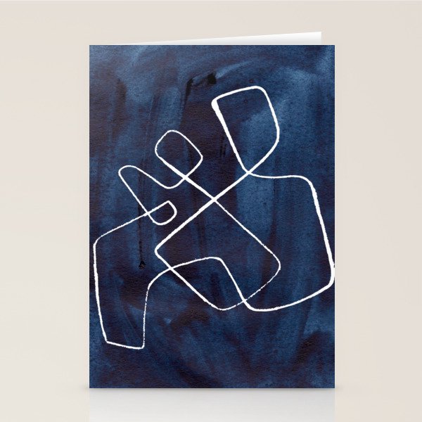 Minimalist Minimal Line Drawing Maze Dark Navy Blue Painting Mid Century Modern Cool Funky Trendy Stationery Card Gallery Image 1