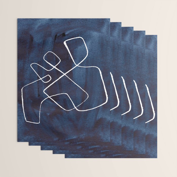 Minimalist Minimal Line Drawing Maze Dark Navy Blue Painting Mid Century Modern Cool Funky Trendy Wrapping Paper Gallery Image 3