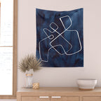 Minimalist Minimal Line Drawing Maze Dark Navy Blue Painting Mid Century Modern Cool Funky Trendy Wall Tapestry Gallery Image 2
