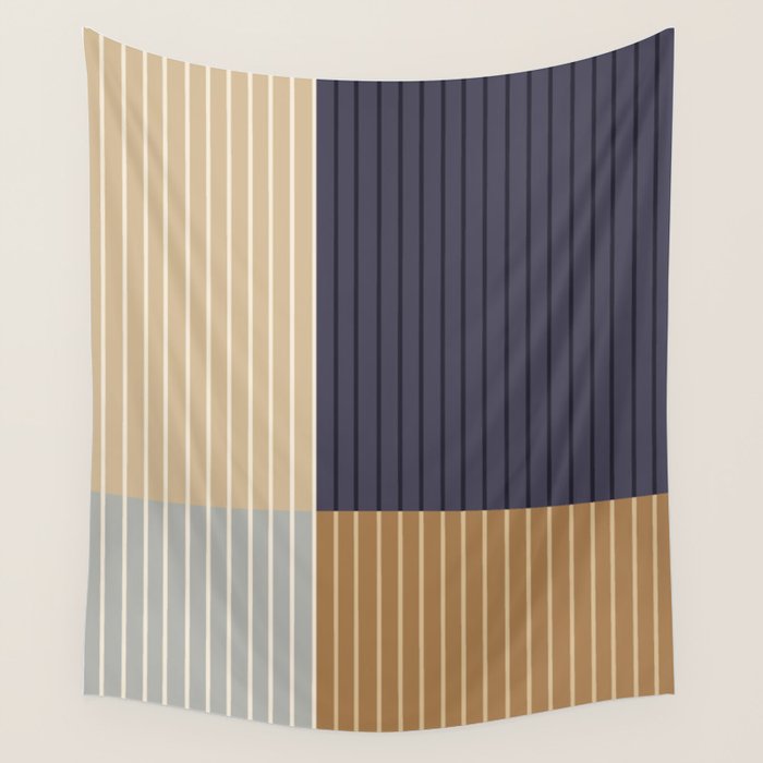 Color Block Line Abstract LIV Neutral Nautical Wall Tapestry Gallery Image 1