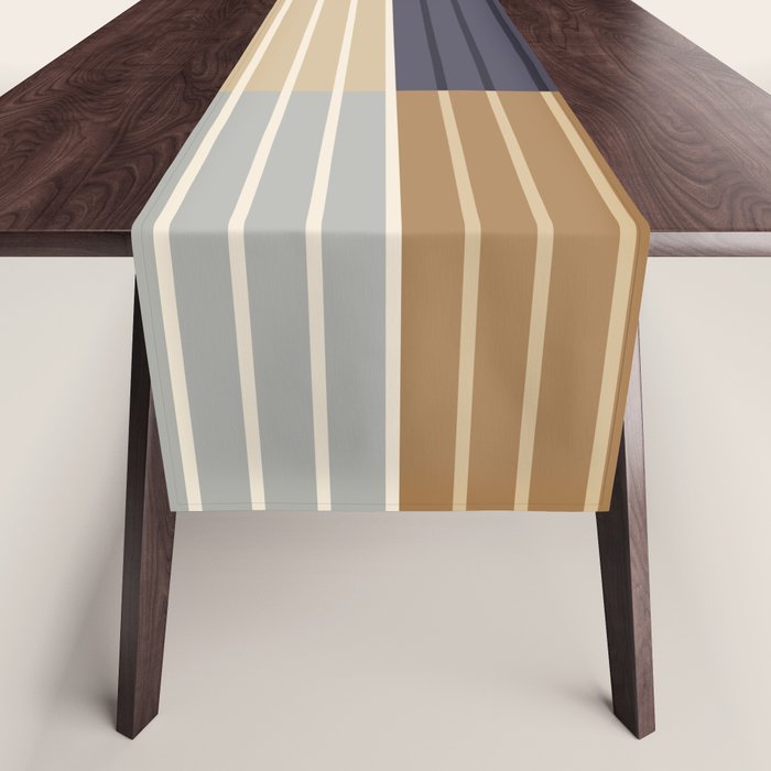 Color Block Line Abstract LIV Neutral Nautical Table Runner Gallery Image 1