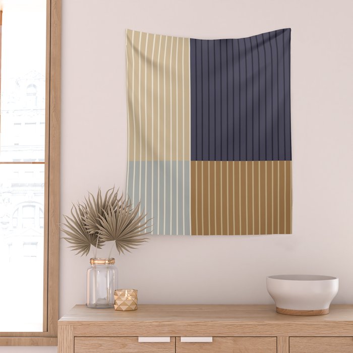 Color Block Line Abstract LIV Neutral Nautical Wall Tapestry Gallery Image 2