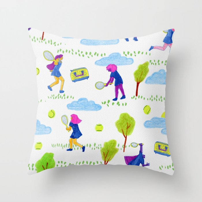 Let's Play Tennis in White & Blue Throw Pillow Gallery Image 6