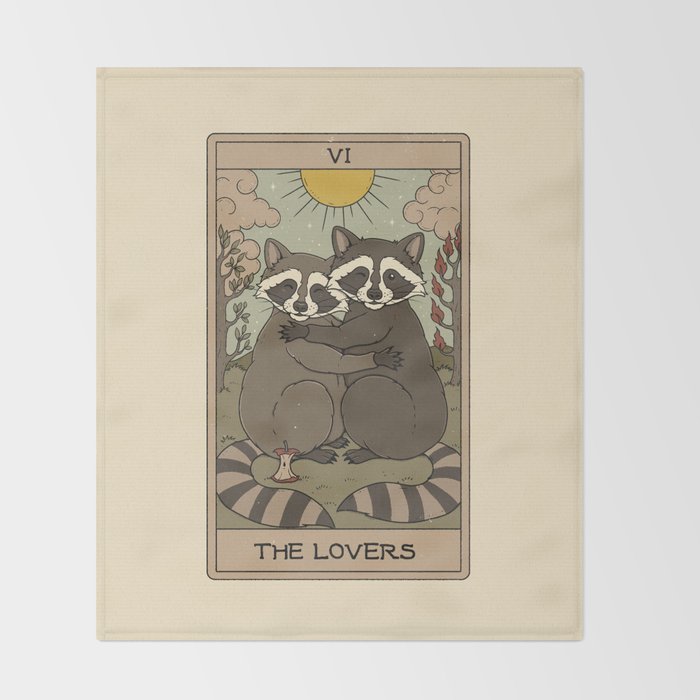 The Lovers - Raccoons Tarot Throw Blanket Gallery Image 2