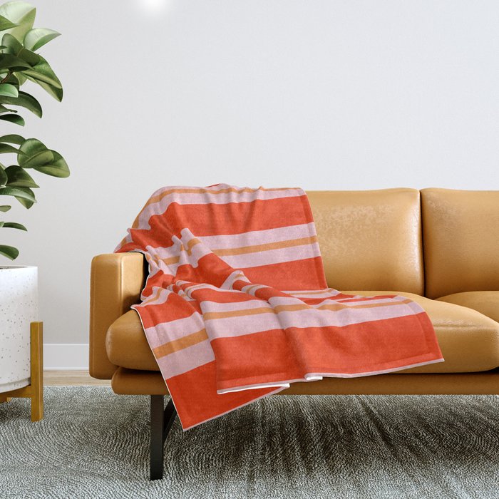 Bold Stripes Orange Orange Pink Throw Blanket Gallery Image 1