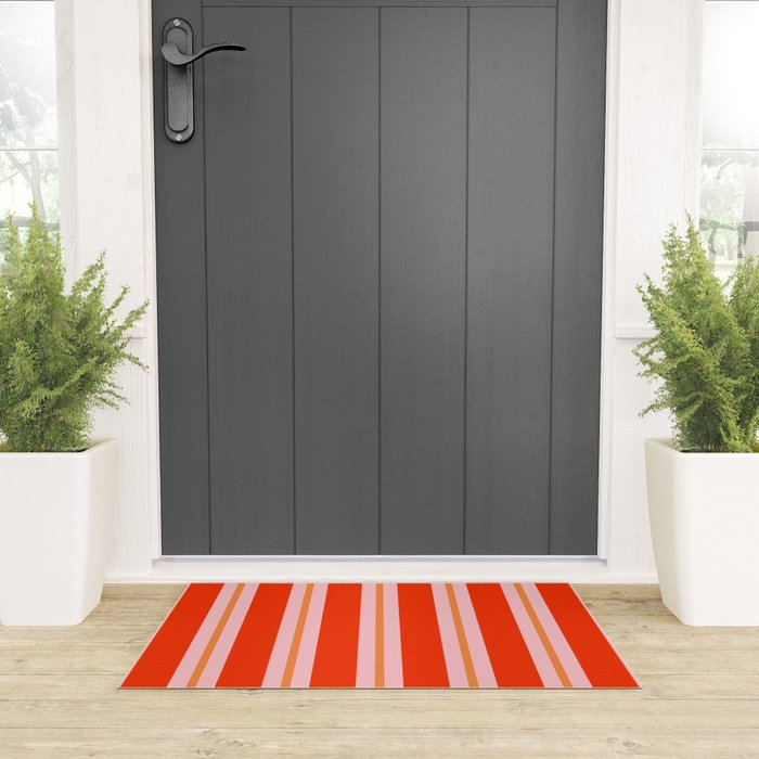 Bold Stripes Orange Orange Pink Welcome Mat Gallery Image 3