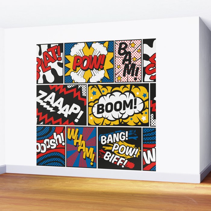 Modern Comic Book Superhero Pattern Color Colour Cartoon Lichtenstein Pop Art Wall Mural Gallery Image 2