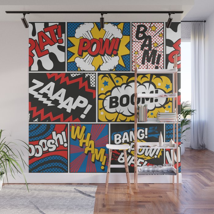Modern Comic Book Superhero Pattern Color Colour Cartoon Lichtenstein Pop Art Wall Mural Gallery Image 1