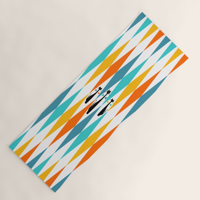 MidCentury Modern Art 10 Jester Cats Yoga Mat Gallery Image 1