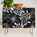 Floral Prints and Leaves, Line Art, Black and White Credenza Gallery Image 1