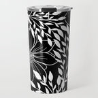 Floral Prints and Leaves, Line Art, Black and White Travel Mug Gallery Image 1