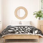 Floral Prints and Leaves, Line Art, Black and White Duvet Cover Gallery Image 3