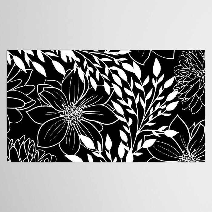 Floral Prints and Leaves, Line Art, Black and White Tablecloth Gallery Image 2