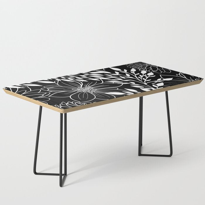 Floral Prints and Leaves, Line Art, Black and White Coffee Table Gallery Image 1
