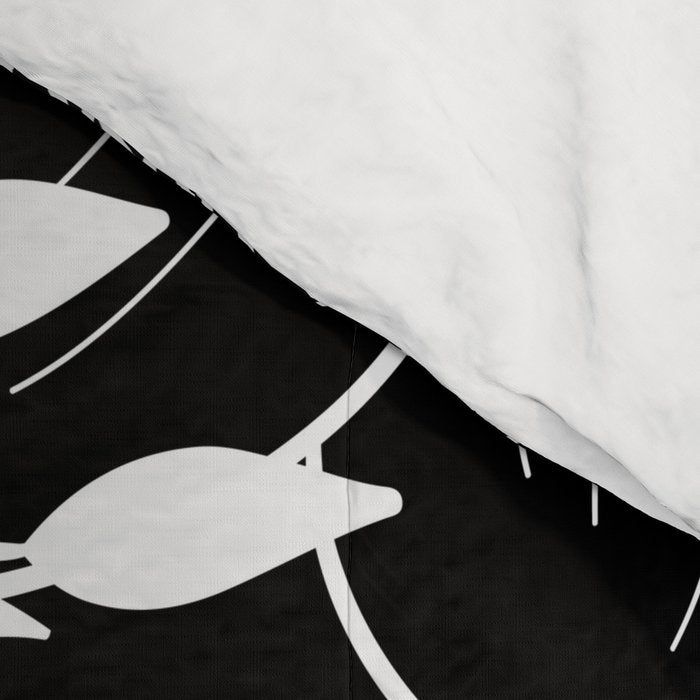 Floral Prints and Leaves, Line Art, Black and White Comforter Gallery Image 4