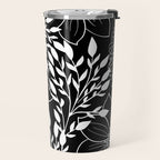 Floral Prints and Leaves, Line Art, Black and White Travel Mug Gallery Image 2