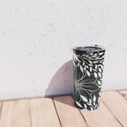 Floral Prints and Leaves, Line Art, Black and White Travel Mug Gallery Image 4