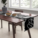 Floral Prints and Leaves, Line Art, Black and White Table Runner Gallery Image 2