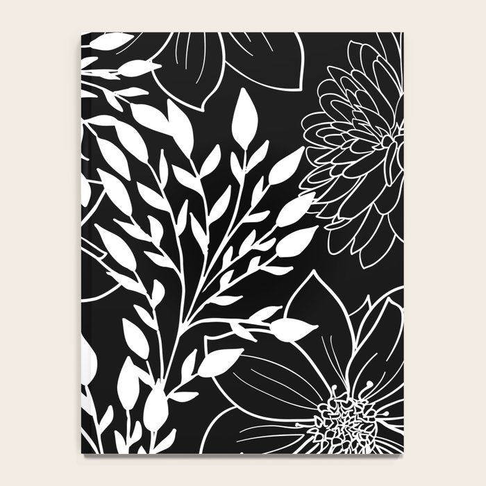 Floral Prints and Leaves, Line Art, Black and White Notebook Gallery Image 4
