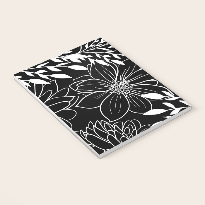 Floral Prints and Leaves, Line Art, Black and White Notebook Gallery Image 3