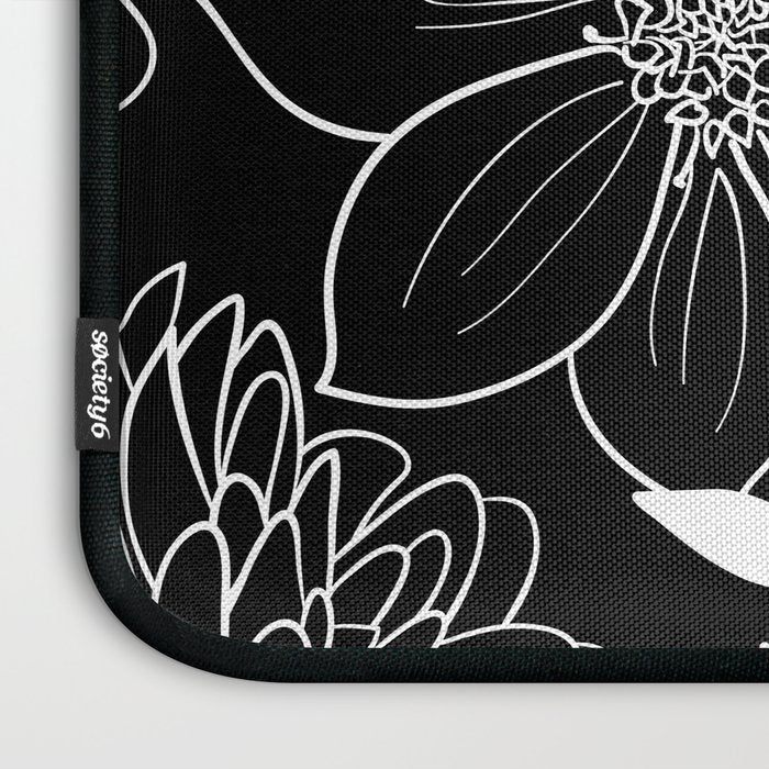 Floral Prints and Leaves, Line Art, Black and White Laptop Sleeve Gallery Image 3
