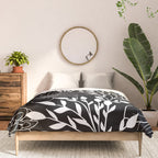 Floral Prints and Leaves, Line Art, Black and White Comforter Gallery Image 3