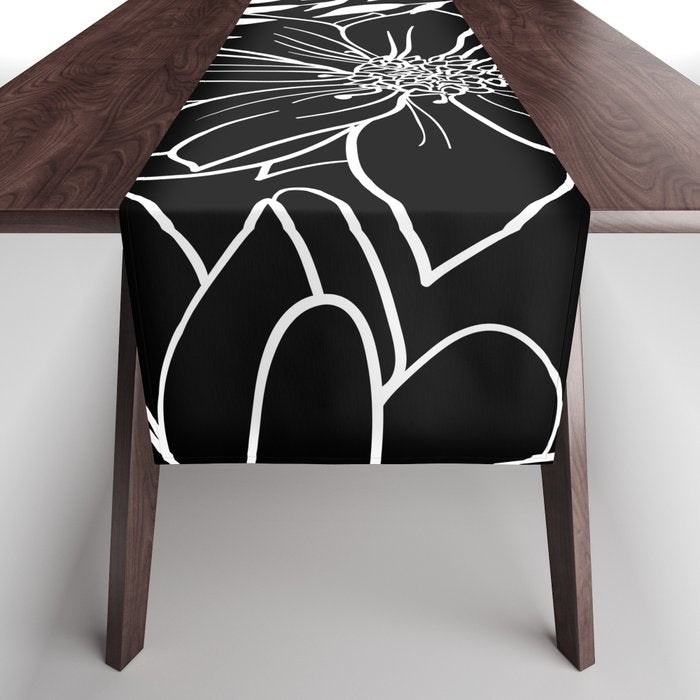 Floral Prints and Leaves, Line Art, Black and White Table Runner Gallery Image 1