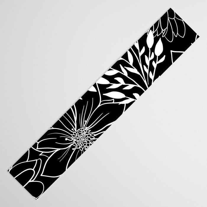Floral Prints and Leaves, Line Art, Black and White Table Runner Gallery Image 3