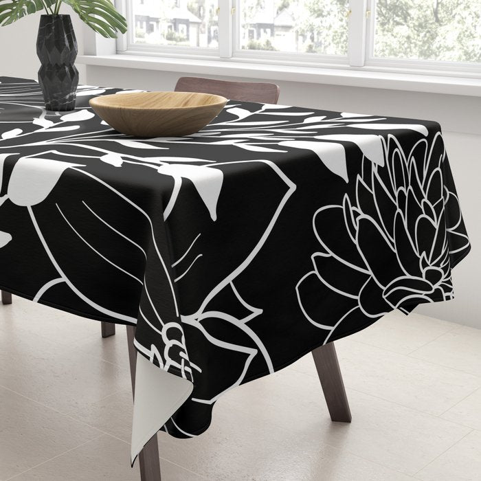 Floral Prints and Leaves, Line Art, Black and White Tablecloth Gallery Image 3