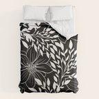 Floral Prints and Leaves, Line Art, Black and White Duvet Cover Gallery Image 6