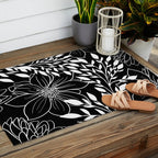 Floral Prints and Leaves, Line Art, Black and White Outdoor Rug Gallery Image 2