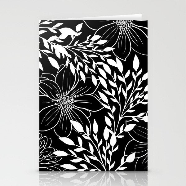 Floral Prints and Leaves, Line Art, Black and White Stationery Card Gallery Image 2