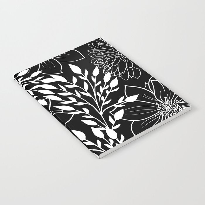 Floral Prints and Leaves, Line Art, Black and White Notebook Gallery Image 2