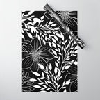 Floral Prints and Leaves, Line Art, Black and White Wrapping Paper Gallery Image 1