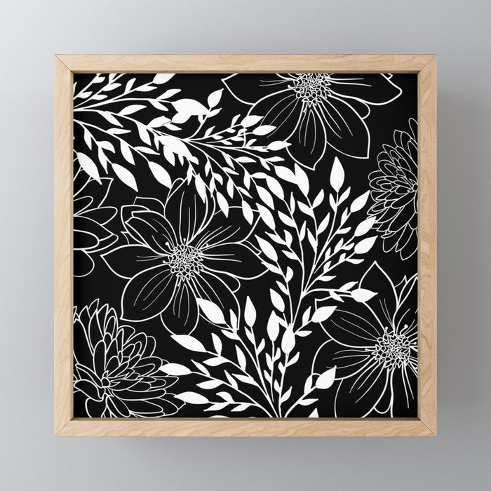 Floral Prints and Leaves, Line Art, Black and White Mini Art Print Gallery Image 1