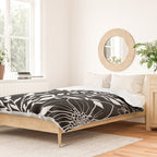 Floral Prints and Leaves, Line Art, Black and White Duvet Cover Gallery Image 2