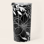 Floral Prints and Leaves, Line Art, Black and White Travel Mug Gallery Image 3