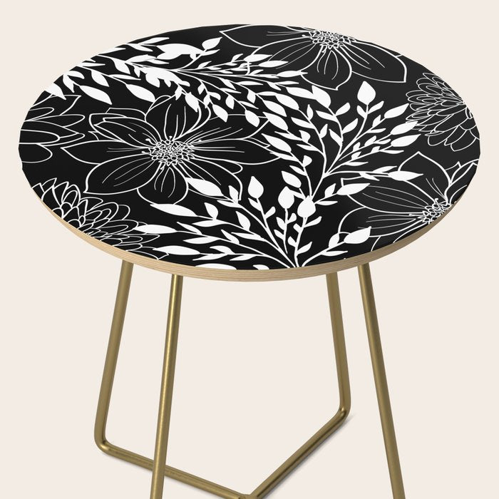 Floral Prints and Leaves, Line Art, Black and White Side Table Gallery Image 2