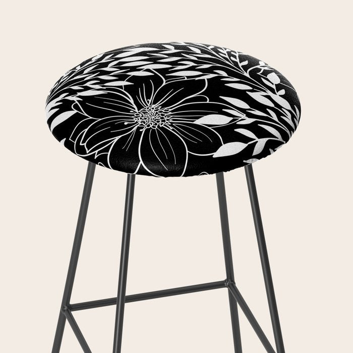Floral Prints and Leaves, Line Art, Black and White Stool Gallery Image 2