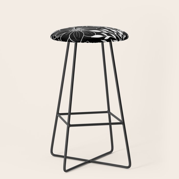Floral Prints and Leaves, Line Art, Black and White Stool Gallery Image 1