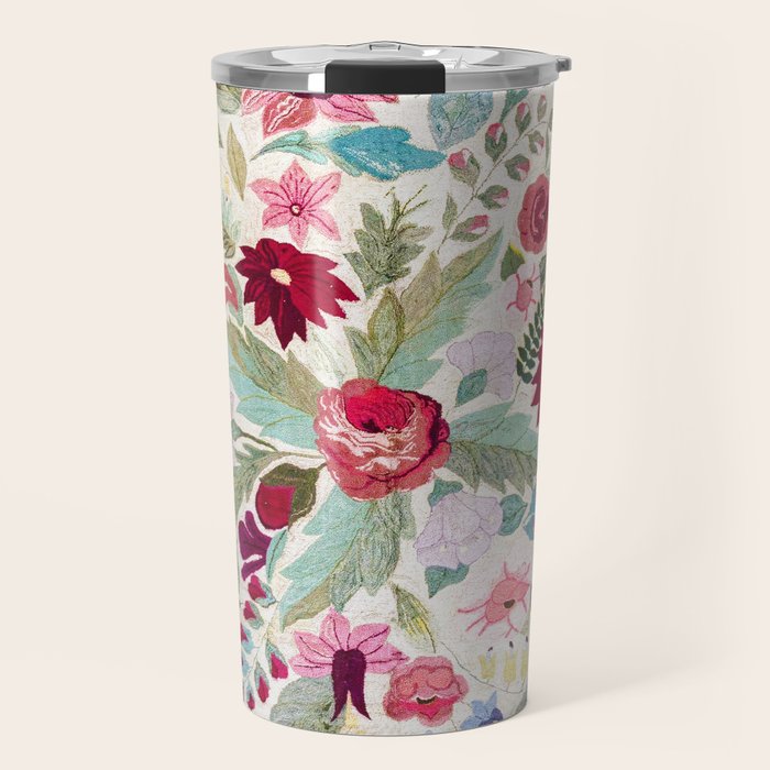 Vintage American Floral Rug Print Travel Mug Gallery Image 1